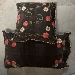 Double D Ranch Elegant Suede Leather, Tan  Buck Stitch Lumbar & Square Pollows